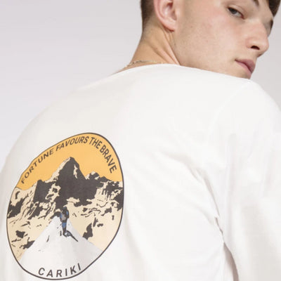 Men’s Organic Long Sleeve White - Climber Fortune Favours The Brave
