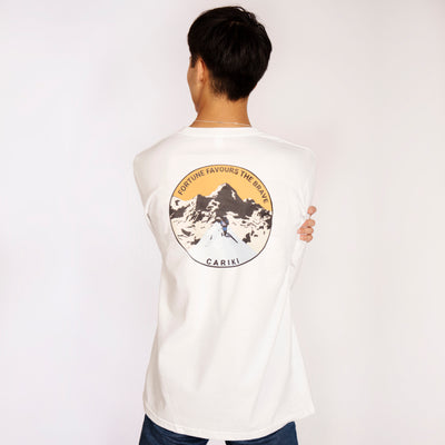 Men’s Organic Long Sleeve White - Climber Fortune Favours The Brave