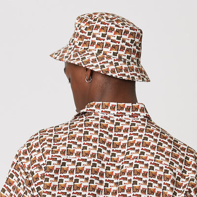 Mens Tencel Bucket Hat Red and White