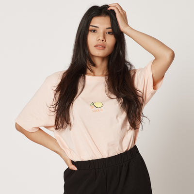 Womens Pink Lemon Suck It Organic Cotton T-Shirt